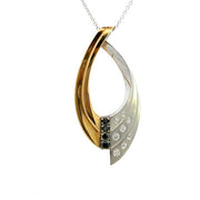 14K White and Yellow Gold Open Teardrop Diamond Pendant
